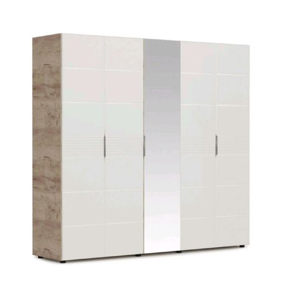 Шкаф «Джулия», 5-ти дверный с 1 зеркалом, 2232 ? 560 ? 2058 мм, крафт серый / белый глянец