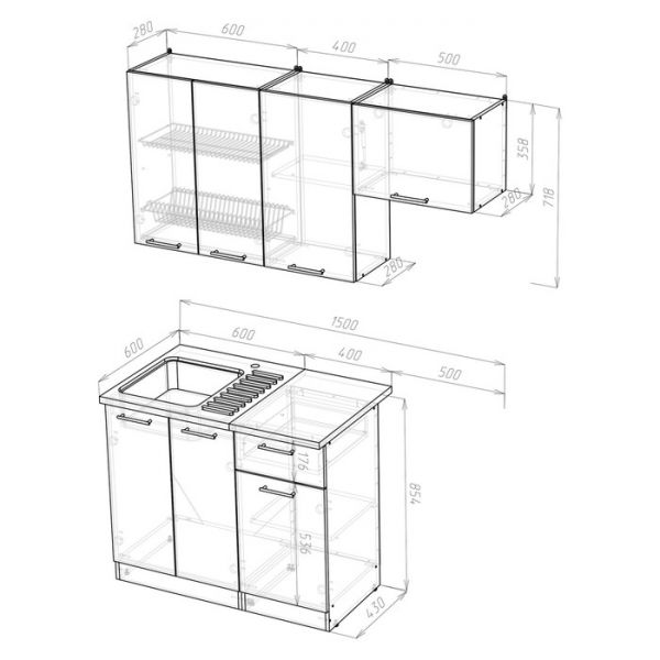 Кухонный гарнитур Лира нормал 1500