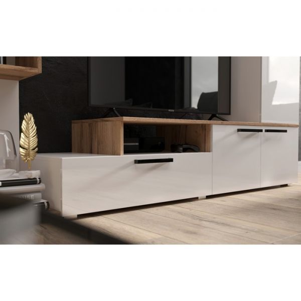 Гостиная Олимп, 2100х460х1820, Белый глянец/Дуб крафт