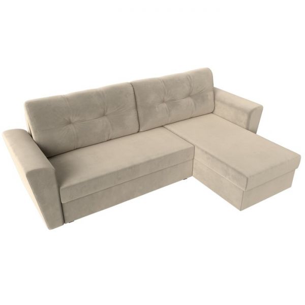 Угловой диван «Амстердам лайт», еврокнижка, правый угол, микровельвет, цвет бежевый