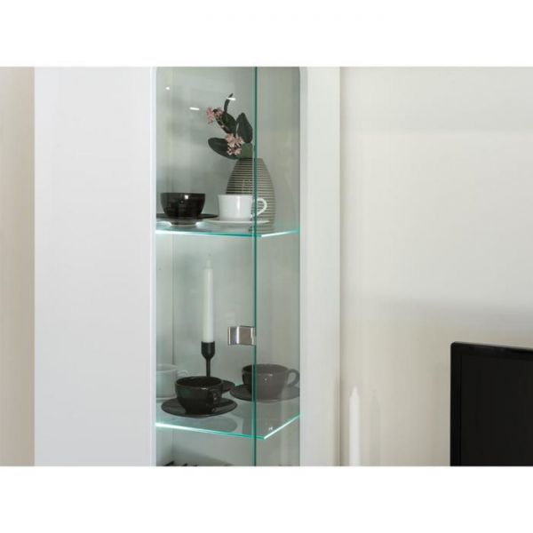 Гостиная Румба 2 13.07, 2200х382х1843, размер ниши 1300х1000, Белый глянец МДФ/ Белое тиснение ЛДСП