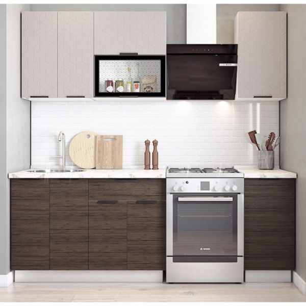 Кухонный гарнитур Стоун 1600х600 белый/грей софттач/палисандр