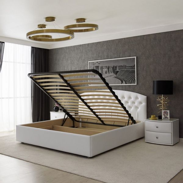 Кровать «Пальмира» с ПМ, 1400 ? 2000, ортопедическое основание, экокожа, взбитые сливки