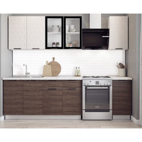 Кухонный гарнитур Стоун 2000х600 белый/грей софттач/палисандр