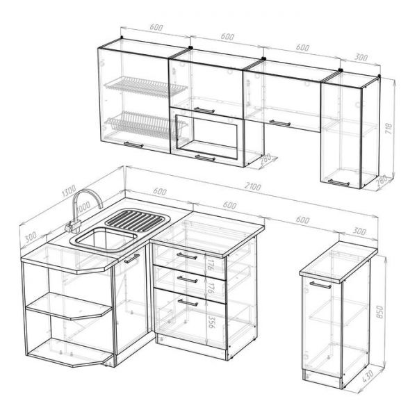Кухонный гарнитур Лариса прайм 2 1300*2100 мм