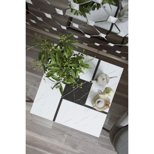 Стол журнальный «Калифорния», 600 ? 600 ? 450 мм, цвет белый мрамор / чёрный мрамор