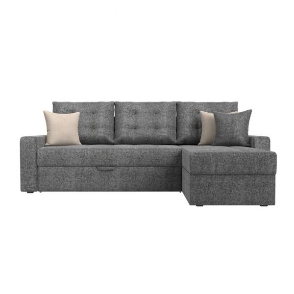 Угловой диван «Ливерпуль», механизм дельфин, рогожка, правый угол, цвет серый