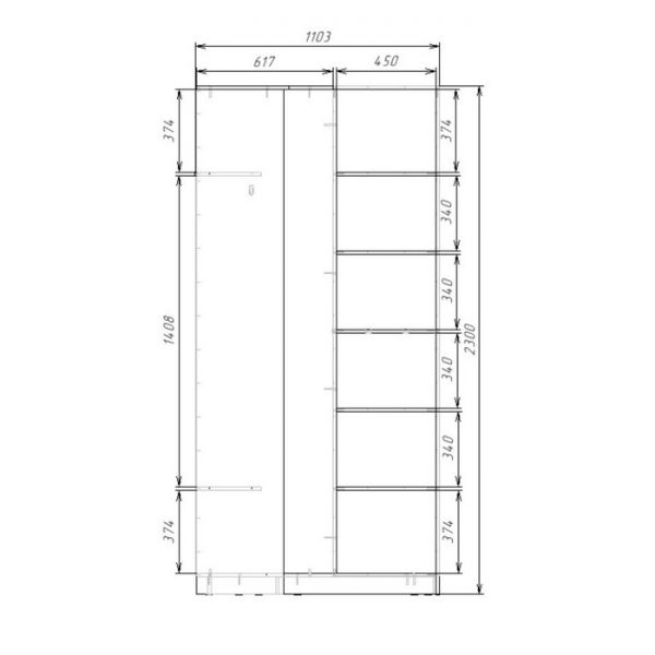 Угловой шкаф-купе Хит-У-23-4-55, 2300х1103х1103 зеркало Ясень шимо светлый