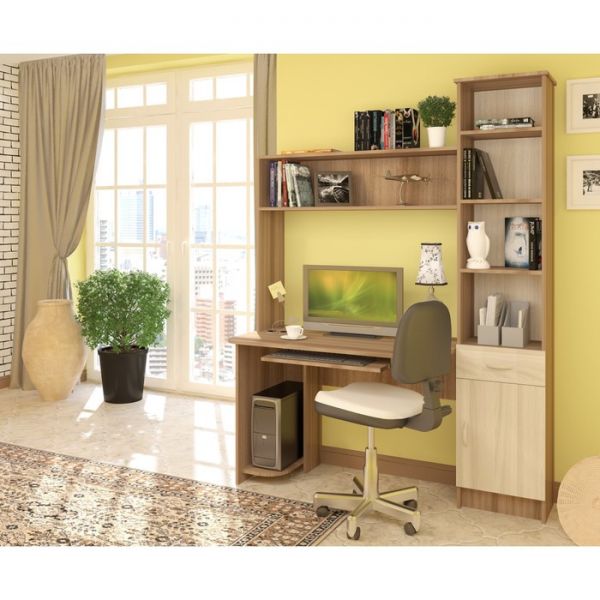 Стол компьютерный Интел-2 1500х600х2000  Ясень Шимо темный/светлый