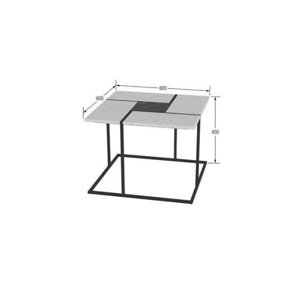 Стол журнальный «Калифорния», 600 ? 600 ? 450 мм, цвет белый мрамор / чёрный мрамор