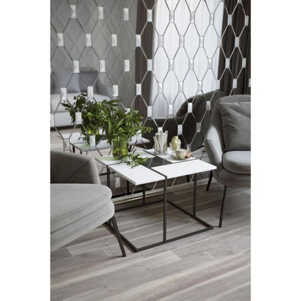 Стол журнальный «Калифорния», 600 ? 600 ? 450 мм, цвет белый мрамор / чёрный мрамор