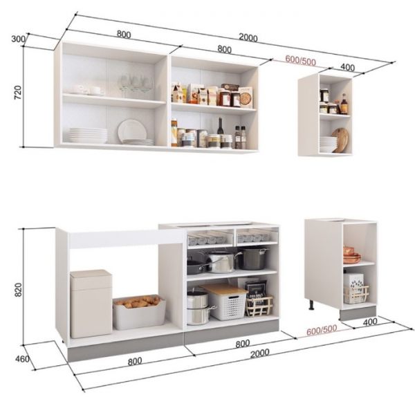 Кухонный гарнитур Стоун 2000х600 белый/грей софттач/палисандр