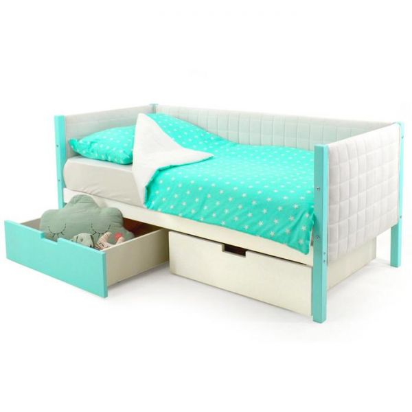 Детская кровать-тахта мягкая Svogen мятно-белый