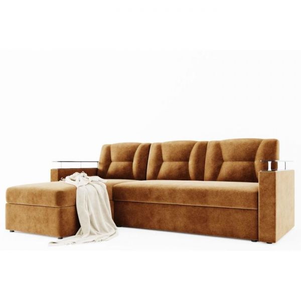 Угловой диван «Монро», угол левый, ЛДСП венге, механизм дельфин, велюр, цвет селфи 01