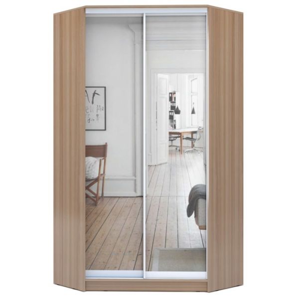 Угловой шкаф-купе Хит-У-23-4-55, 2300х1103х1103 зеркало Ясень шимо светлый