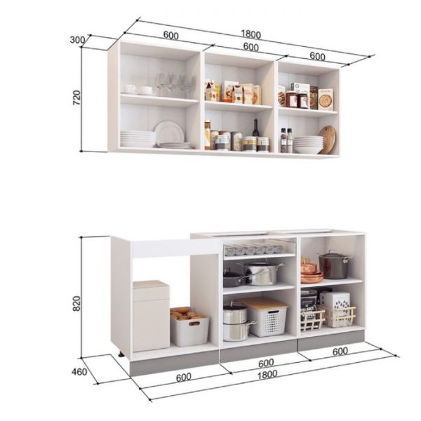 Кухонный гарнитур Бостон 1800х600 белый/крем глянец/дуб скальный глянец