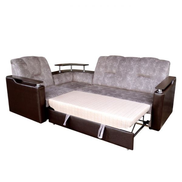 Диван угловой "Непал-3" ткань Дублин 2 / коричневая экокожа