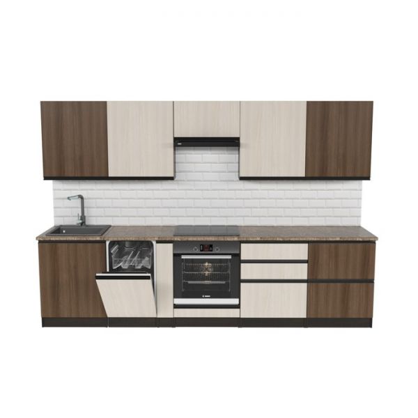 Кухонный гарнитур Яшма Экстра 3000х600 венге/аламбра темная/ясень шимо светлый/шимо темный