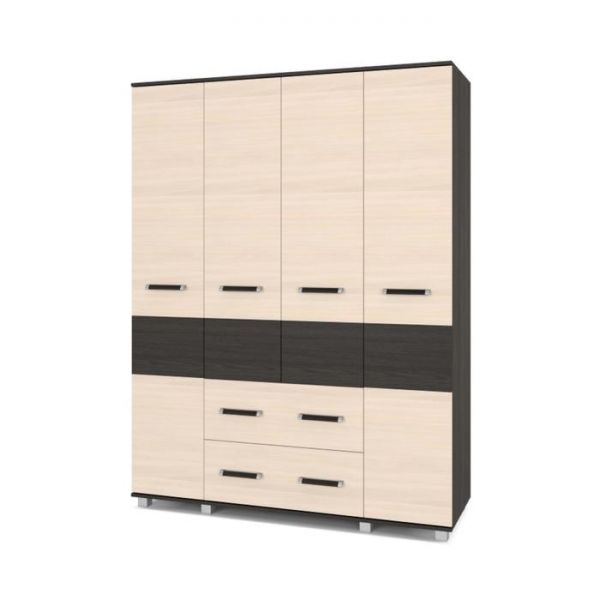 Шкаф Виора В43 520х1600х2100 четырёхстворчатыйс ящиками  Венге/дуб млечный