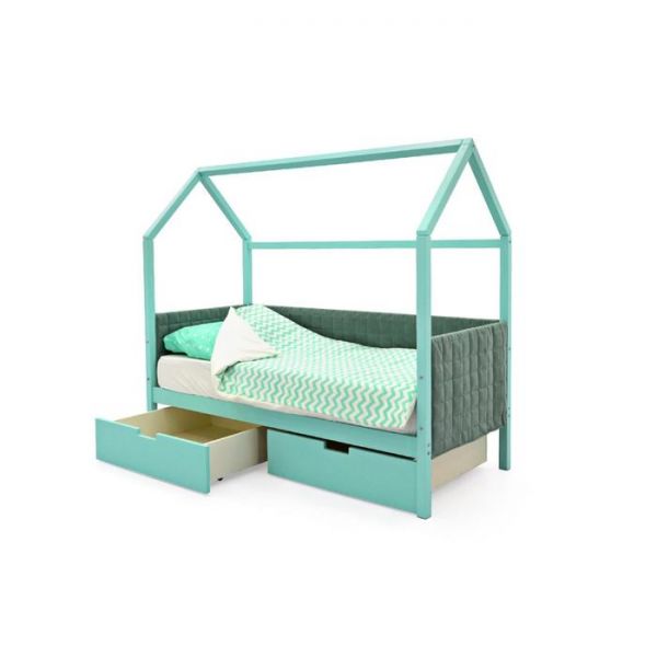 Детская кровать-домик мягкий Бельмарко  Svogen мятный