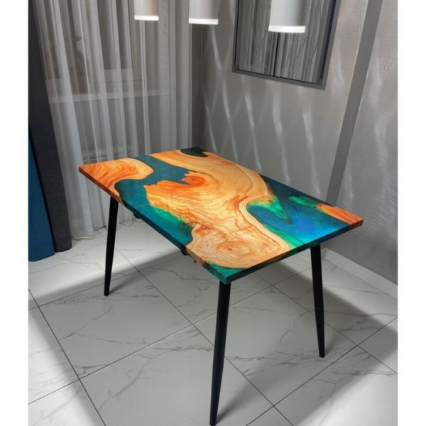 Обеденный стол «Конус 2», 1100(1500) ? 700 ? 750 мм, опора чёрная, цвет река