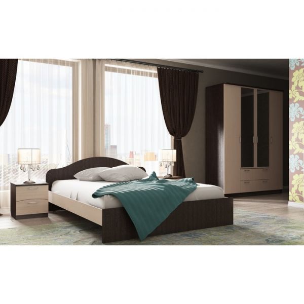 Кровать Кр-2, 1400х2000, Дуб выбеленный/Венге