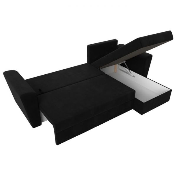Угловой диван «Амстердам лайт», еврокнижка, правый угол, микровельвет, цвет чёрный