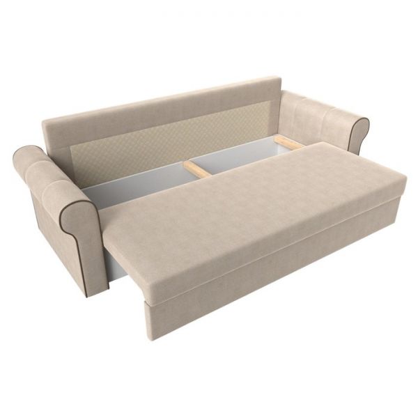 Прямой диван «Рейн», механизм еврокнижка, рогожка, цвет бежевый / кант коричневый