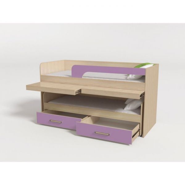 Кровать 2-х ярусная №16 1950х870х1100 дуб молочный/лиловый