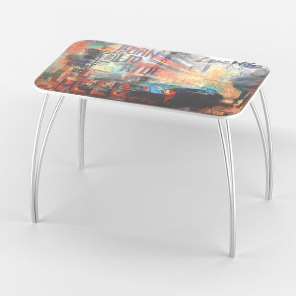 Обеденный стол Stalker, 1030 ? 640 ? 750 мм, стекло, ножки белые F1, фотопечать авто