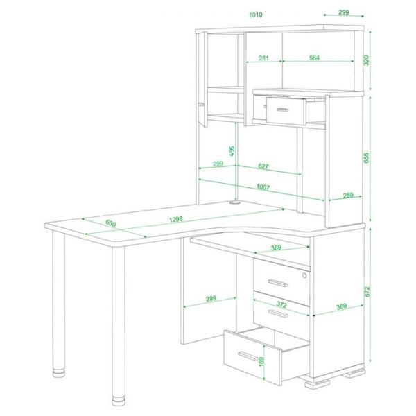 Стол СР-130, угол правый, 1300 ? 1010 ? 1790 мм, цвет карамель