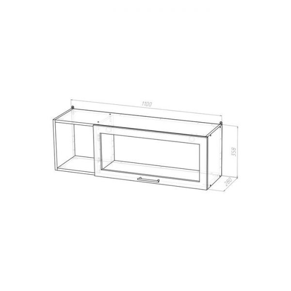 Шкаф навесной Кира 1100х300х360 с дверкой и стеклом, левый венге/Квадро шимо темный