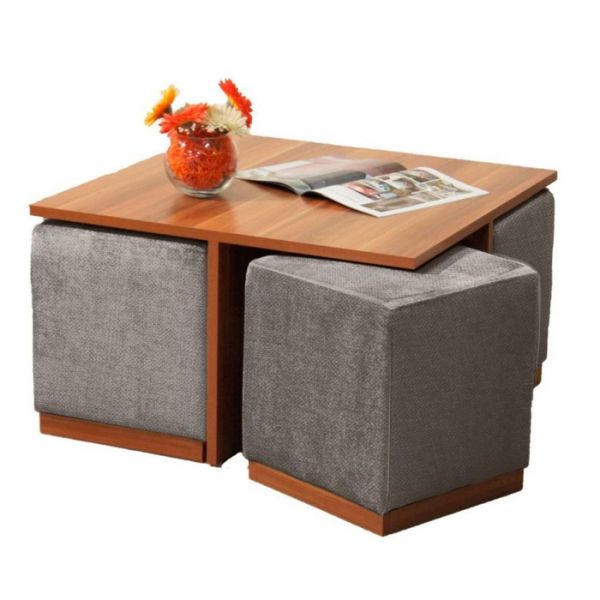 Стол журнальный 850х850х500 Слива Валис с пуфами Coffe