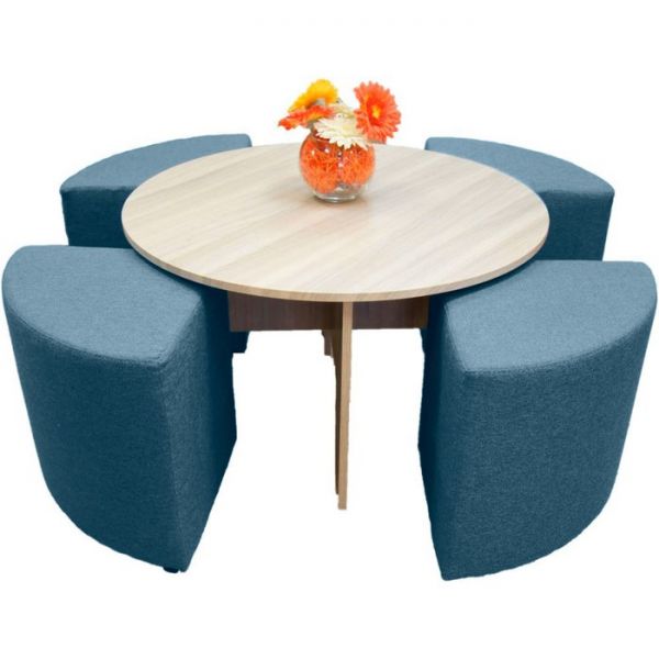 Стол круглый 850х850х500 Дуб молочный с пуфами Azur