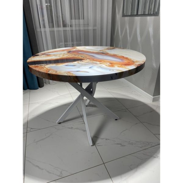 Обеденный стол «Вегас», 900 ? 900 мм, опора «ёж» белая, фотопечать, цвет кварц