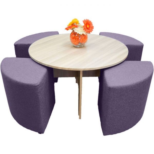 Стол круглый 850х850х500 Дуб молочный с пуфами Violet
