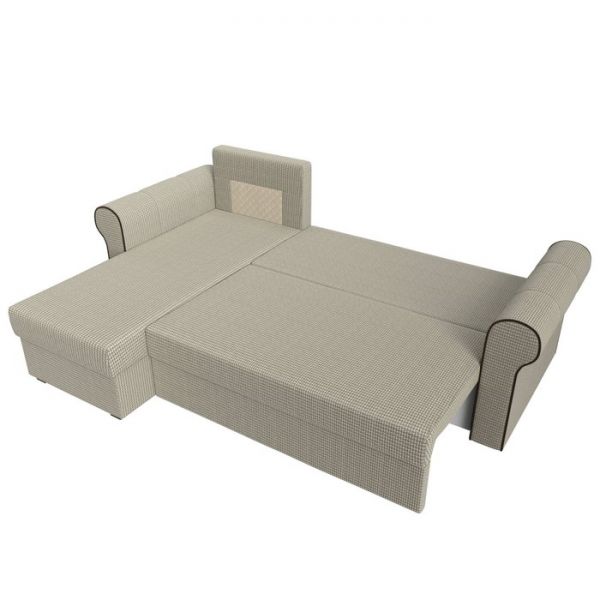 Угловой диван «Рейн», механизм еврокнижка, угол правый, рогожка, корфу 02 /кант коричневый