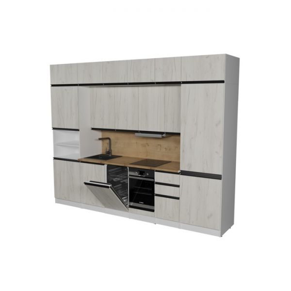 Кухонный гарнитур Амели люкс 3000х600 Белый/Дуб бунратти/Дуб грей