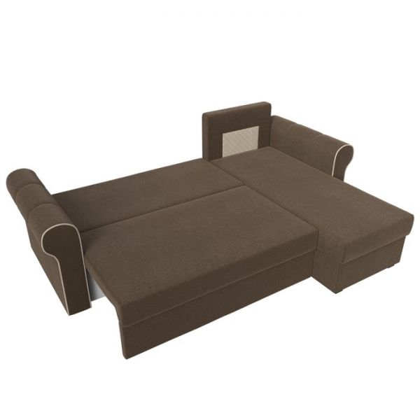 Угловой диван «Рейн», механизм еврокнижка, угол правый, рогожка, коричневый / кант бежевый