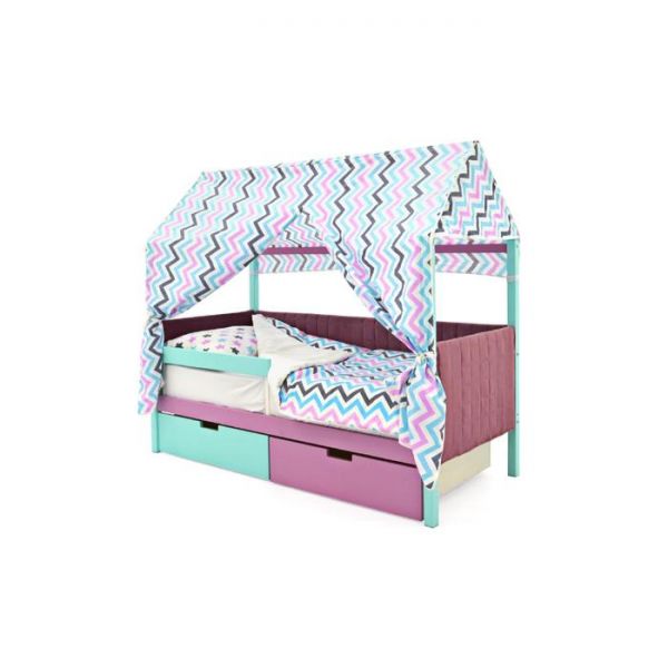 Детская кровать-домик мягкий Бельмарко  Svogen мятный-лаванда