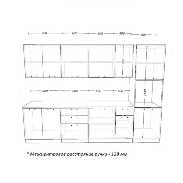Кухонный гарнитур 3, 3000х600 мм, Белый глянец/бриллиант черный