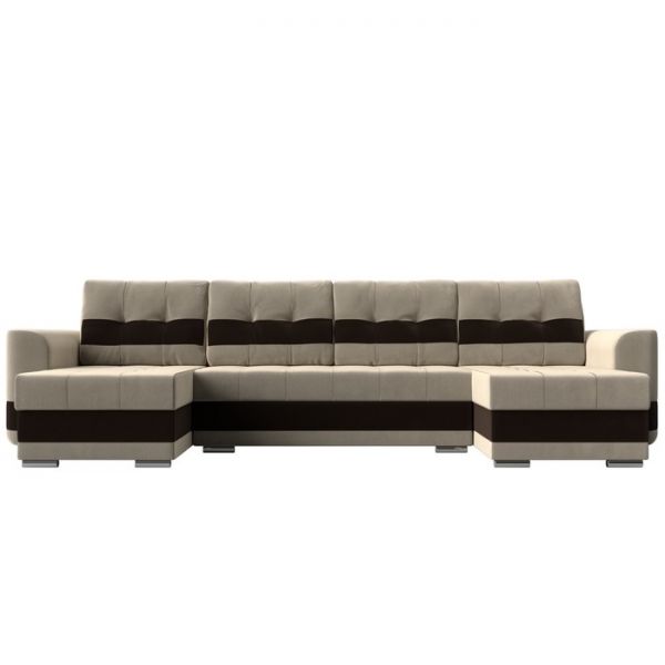 П-образный диван «Честер», механизм еврокнижка, микровельвет, цвет бежевый / коричневый