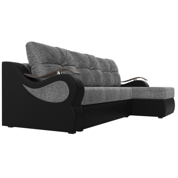 Угловой диван «Меркурий», еврокнижка, правый угол, серая рогожка/чёрная экокожа