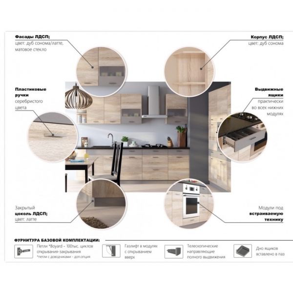 Кухня «Николь» со столешницей, размер 1.6 м, материал ЛДСП, цвет сонома / латте