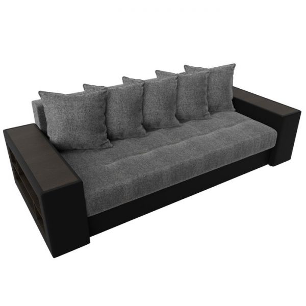 Диван прямой «Дубай», механизм еврокнижка, цвет серая рогожка / чёрная экокожа