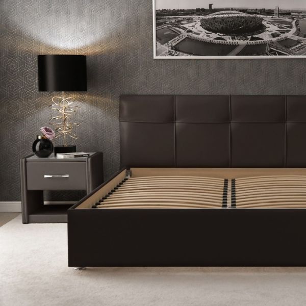 Кровать «Птичье гнездо» без ПМ, 1400х2000, встроенное основание, экокожа, цвет коричневый