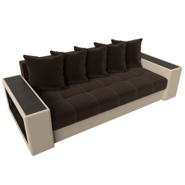 Диван прямой «Дубай», механизм еврокнижка, цвет серая рогожка / чёрная экокожа