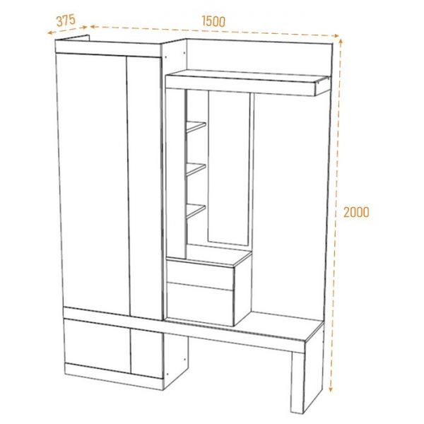Прихожая Дуэт, 1500х380х2000, Белый