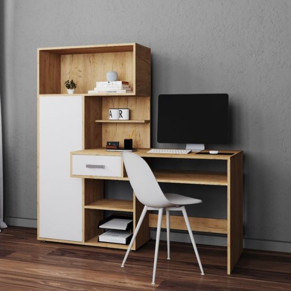 Стол компьютерный Эрнест-2, 1500х580х1493, Дуб крафт золотой/Белый