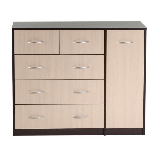 Комод 5 ящиков с дверью 1100х480х900 Венге темный/Венге светлый